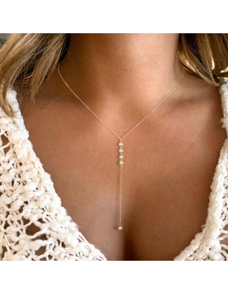 Collar Lariat de Oro 14K para Mujeres con Colgante en Y