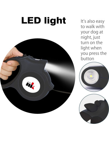 Correa de Perro Retráctil Makife 5m con Luz LED hasta 25kg