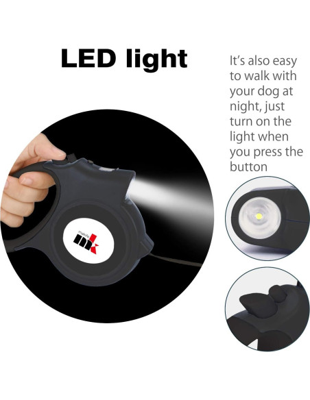 Correa de Perro Retráctil Makife 5m con Luz LED hasta 25kg