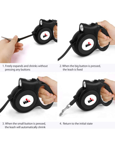 Correa de Perro Retráctil Makife 5m con Luz LED hasta 25kg