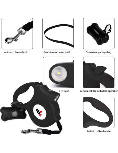 Correa de Perro Retráctil Makife 5m con Luz LED hasta 25kg