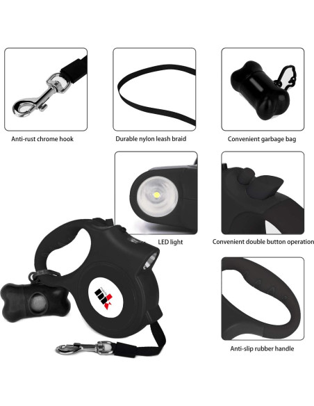 Correa de Perro Retráctil Makife 5m con Luz LED hasta 25kg