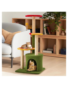 Árbol de Gato BUPPLEE 94cm con 3 Postes de Rascado y Perchero