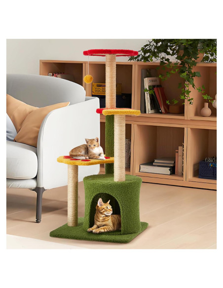 Árbol de Gato BUPPLEE 94cm con 3 Postes de Rascado y Perchero