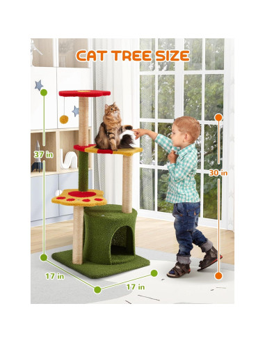 Árbol de Gato BUPPLEE 94cm con 3 Postes de Rascado y Perchero