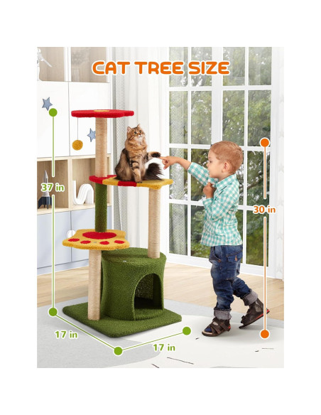 Árbol de Gato BUPPLEE 94cm con 3 Postes de Rascado y Perchero