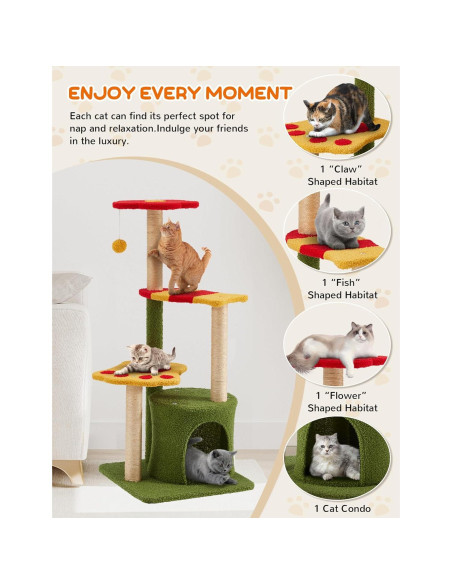 Árbol de Gato BUPPLEE 94cm con 3 Postes de Rascado y Perchero