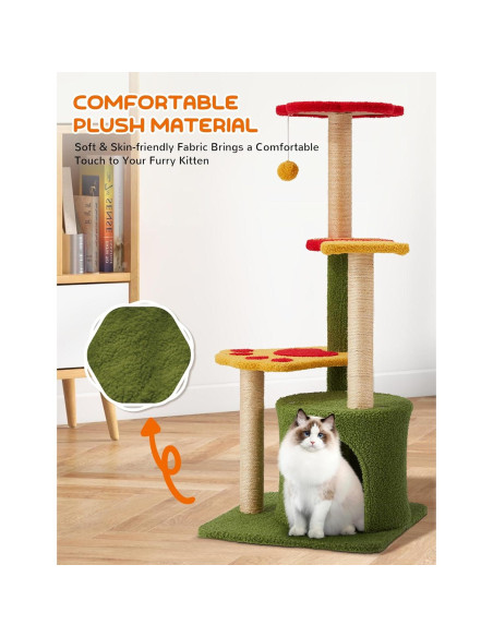 Árbol de Gato BUPPLEE 94cm con 3 Postes de Rascado y Perchero