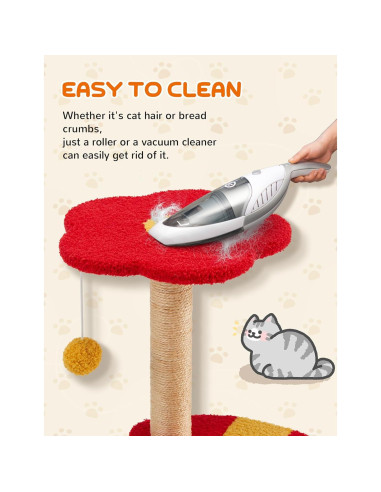 Árbol de Gato BUPPLEE 94cm con 3 Postes de Rascado y Perchero