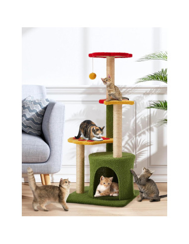Árbol de Gato BUPPLEE 94cm con 3 Postes de Rascado y Perchero