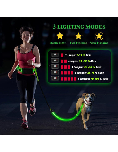 Correa LED Manos Libres para Perros Vizbrite Verde 0.5kg