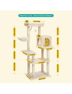 Árbol para Gatos PAWZ Road 142 cm Beige con Hamaca y Perchero 2
