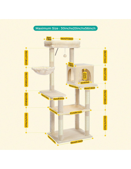 Árbol para Gatos PAWZ Road 142 cm Beige con Hamaca y Perchero