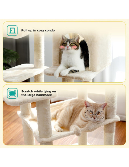 Árbol para Gatos PAWZ Road 142 cm Beige con Hamaca y Perchero