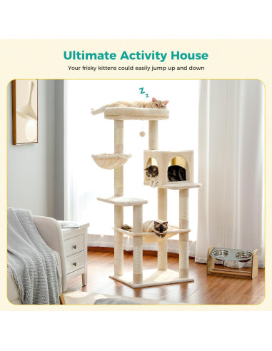 Árbol para Gatos PAWZ Road 142 cm Beige con Hamaca y Perchero