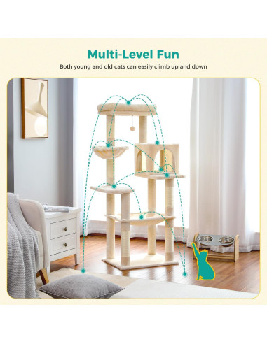 Árbol para Gatos PAWZ Road 142 cm Beige con Hamaca y Perchero