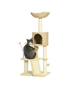 Árbol para Gatos PawHut 116 cm con Rascador y Cama Beige