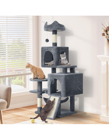 Torre de Árbol para Gatos YITAHOME 137cm Multi-Nivel Gris
