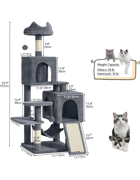 Torre de Árbol para Gatos YITAHOME 137cm Multi-Nivel Gris