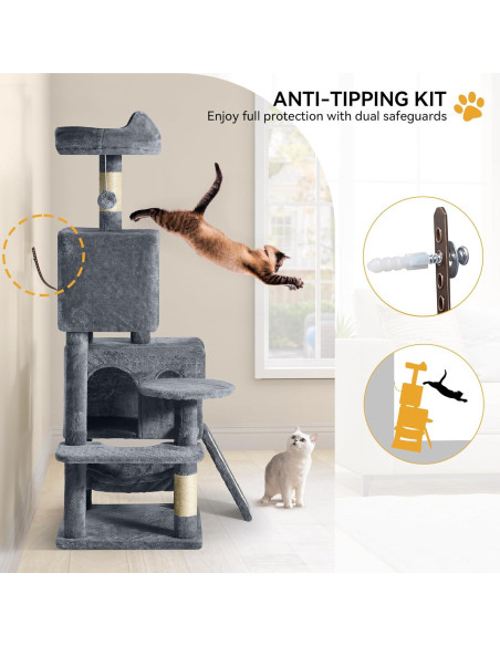 Torre de Árbol para Gatos YITAHOME 137cm Multi-Nivel Gris