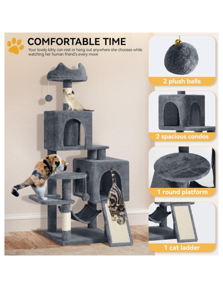 Torre de Árbol para Gatos YITAHOME 137cm Multi-Nivel Gris
