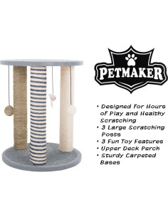 Poste Rascador para Gatos PETMAKER 48.9 cm Gris con Juguetes 2