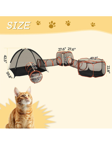 Túnel para Gatos VINGLI 6 en 1, Recinto Exterior Plegable