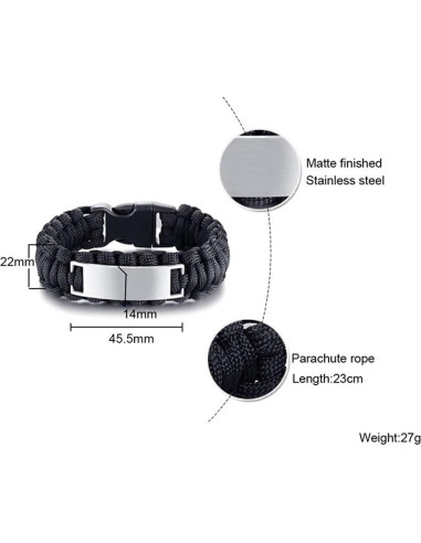Pulsera de Paracord Masónica para Hombre - Acero Inoxidable 23 cm