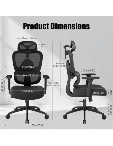 Silla de Oficina Ergonómica ZZH 8006BK con Soporte Lumbar Ajustable