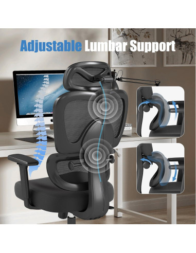 Silla de Oficina Ergonómica ZZH 8006BK con Soporte Lumbar Ajustable