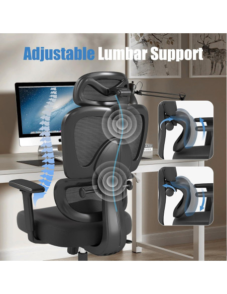 Silla de Oficina Ergonómica ZZH 8006BK con Soporte Lumbar Ajustable