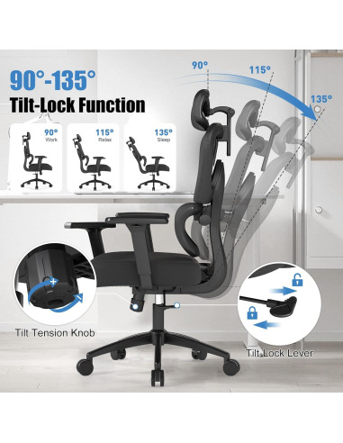 Silla de Oficina Ergonómica ZZH 8006BK con Soporte Lumbar Ajustable