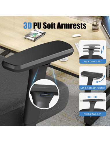 Silla de Oficina Ergonómica ZZH 8006BK con Soporte Lumbar Ajustable