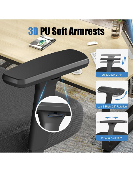 Silla de Oficina Ergonómica ZZH 8006BK con Soporte Lumbar Ajustable