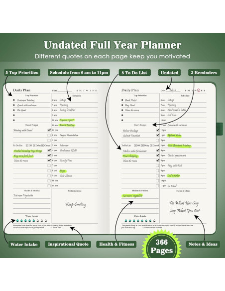 Planificador Diario No Datado Asten A5 Verde 365 Días