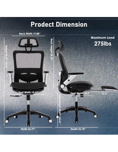 Silla de Oficina Ergonómica COLAMY 2577F Negra con Reposapiés
