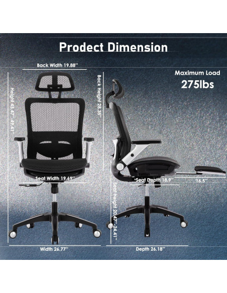 Silla de Oficina Ergonómica COLAMY 2577F Negra con Reposapiés