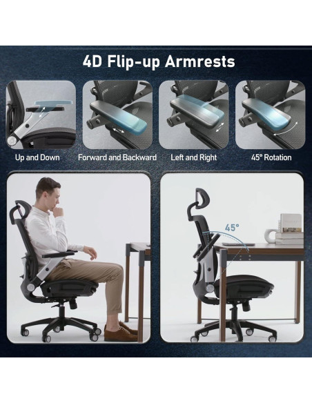 Silla de Oficina Ergonómica COLAMY 2577F Negra con Reposapiés