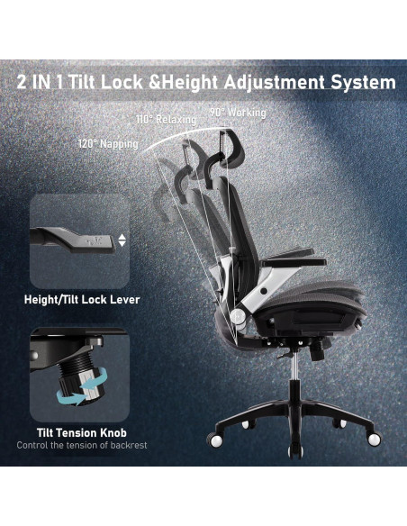 Silla de Oficina Ergonómica COLAMY 2577F Negra con Reposapiés