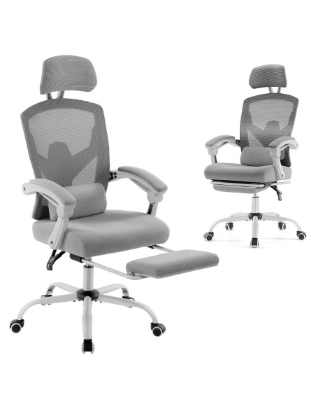 Silla de Oficina DUMOS con Reposapiés Ergonométrica Gris