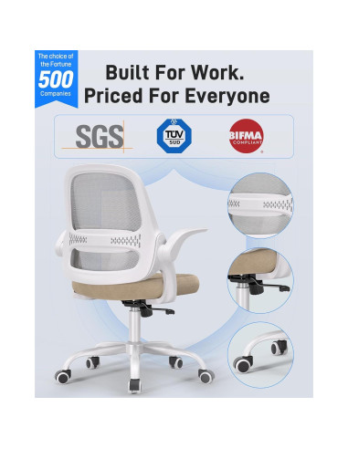 Silla de Oficina Ergonómica amseatec LY-9053 Beige con Respaldo de Malla