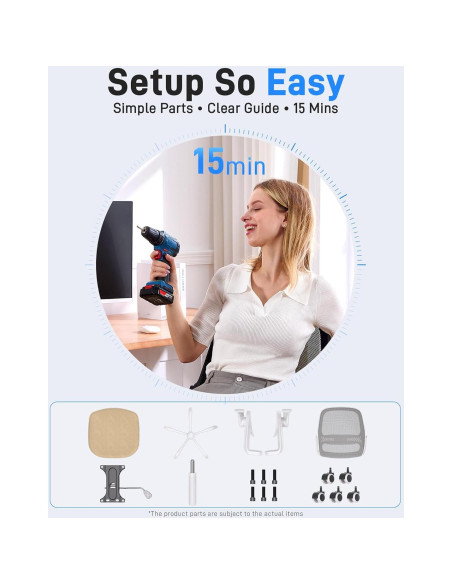 Silla de Oficina Ergonómica amseatec LY-9053 Beige con Respaldo de Malla