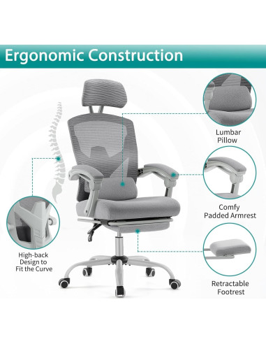 Silla de Oficina DUMOS con Reposapiés Ergonométrica Gris