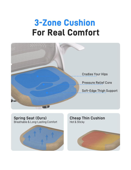 Silla de Oficina Ergonómica amseatec LY-9053 Beige con Respaldo de Malla