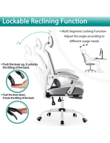 Silla de Oficina DUMOS con Reposapiés Ergonométrica Gris