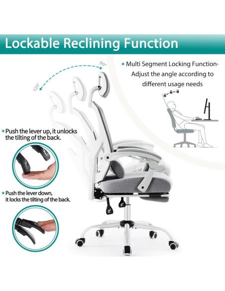 Silla de Oficina DUMOS con Reposapiés Ergonométrica Gris