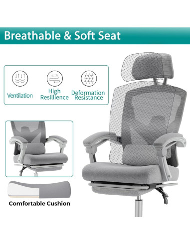 Silla de Oficina DUMOS con Reposapiés Ergonométrica Gris