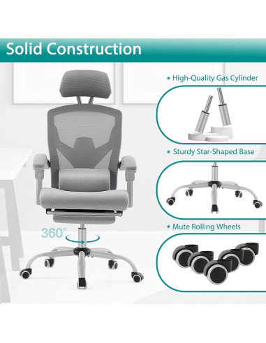 Silla de Oficina DUMOS con Reposapiés Ergonométrica Gris