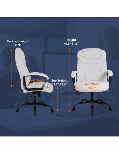 Silla de Oficina Ergonómica BestOffice Ancha 500lbs Masaje Blanco