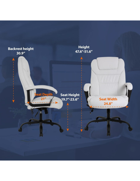 Silla de Oficina Ergonómica BestOffice Ancha 500lbs Masaje Blanco